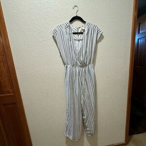 Japna White and Blue Striped Jumpsuit